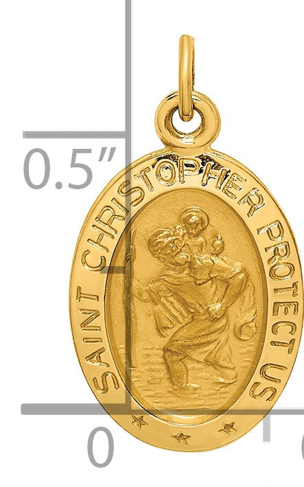 14k Polished and Satin Solid Small Oval St. Christopher Medal Charm