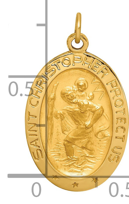 14k Polished and Satin Small Oval St. Christopher Medal Charm