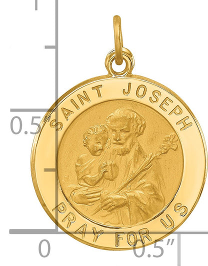 14k Polished and Satin Solid Small Round St. Joseph Medal Pendant