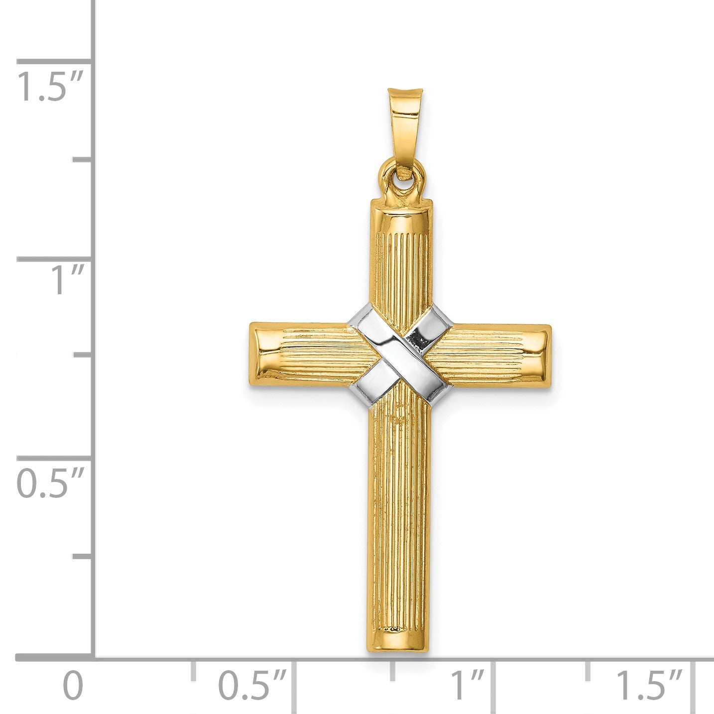 14k and White Rhodium Hollow Polished Center -X- Cross Pendant