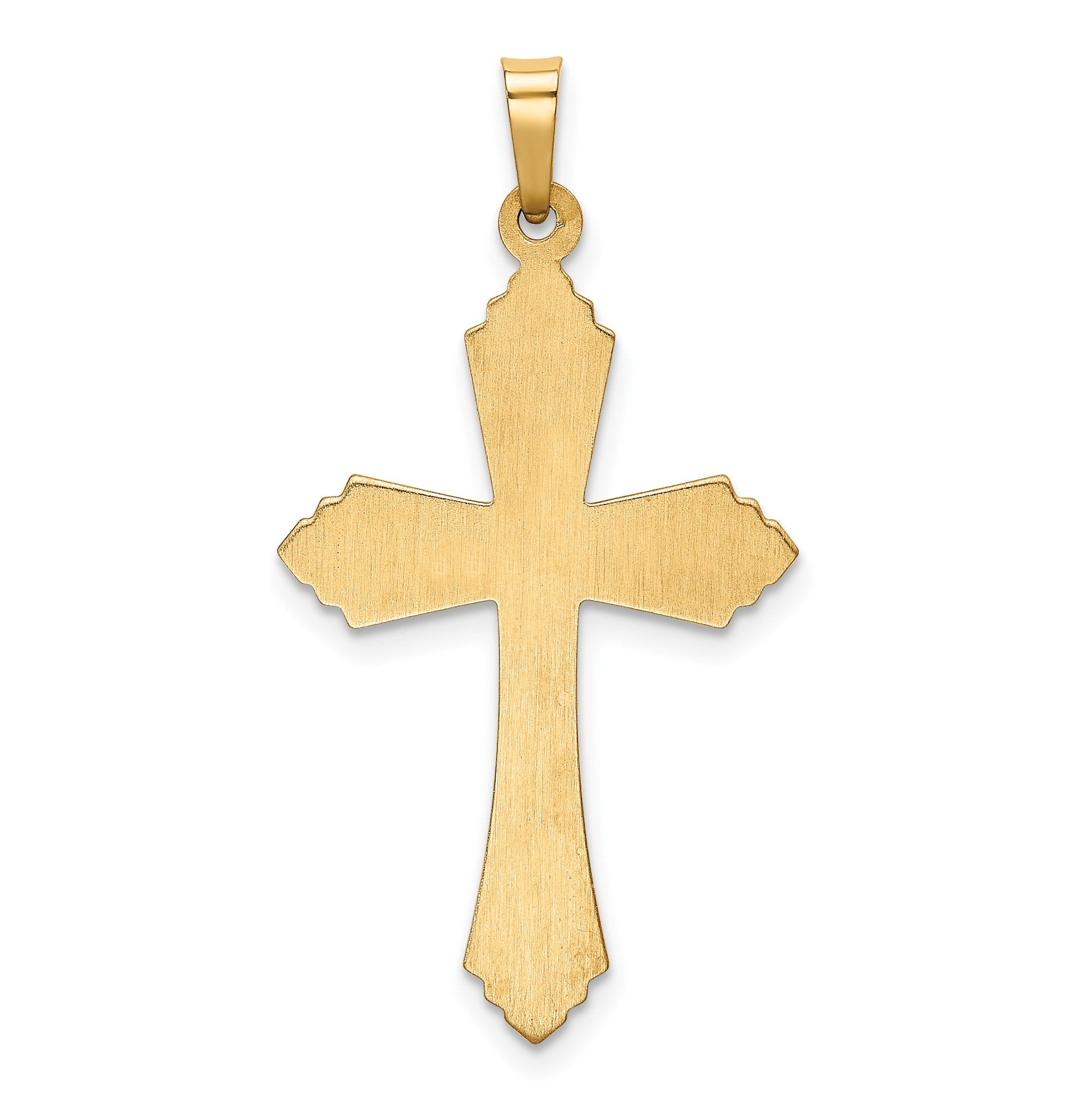14k Hollow Polished Fleur de Lis Cross Pendant