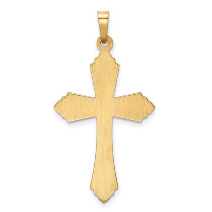 14k Hollow Polished Fleur de Lis Cross Pendant
