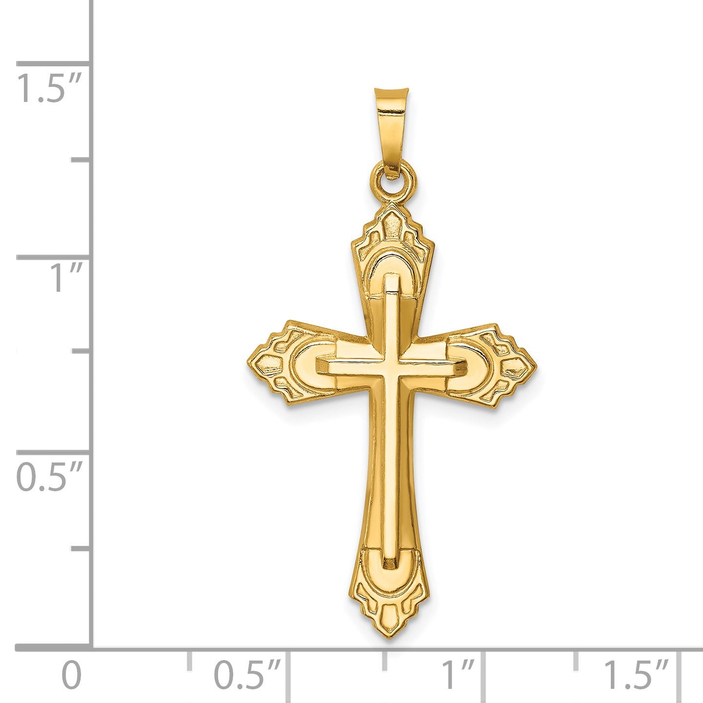 14k Hollow Polished Fleur de Lis Cross Pendant
