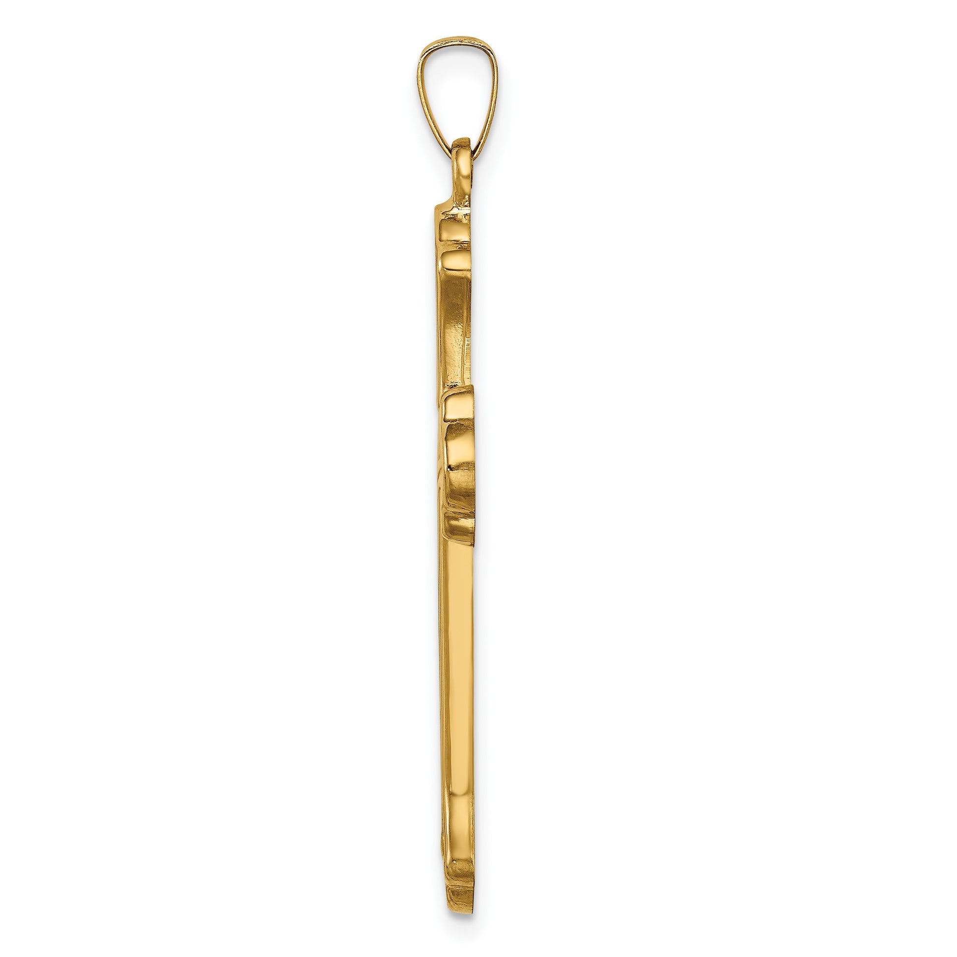 14k Hollow Polished Woven Fleur de Lis Cross Pendant