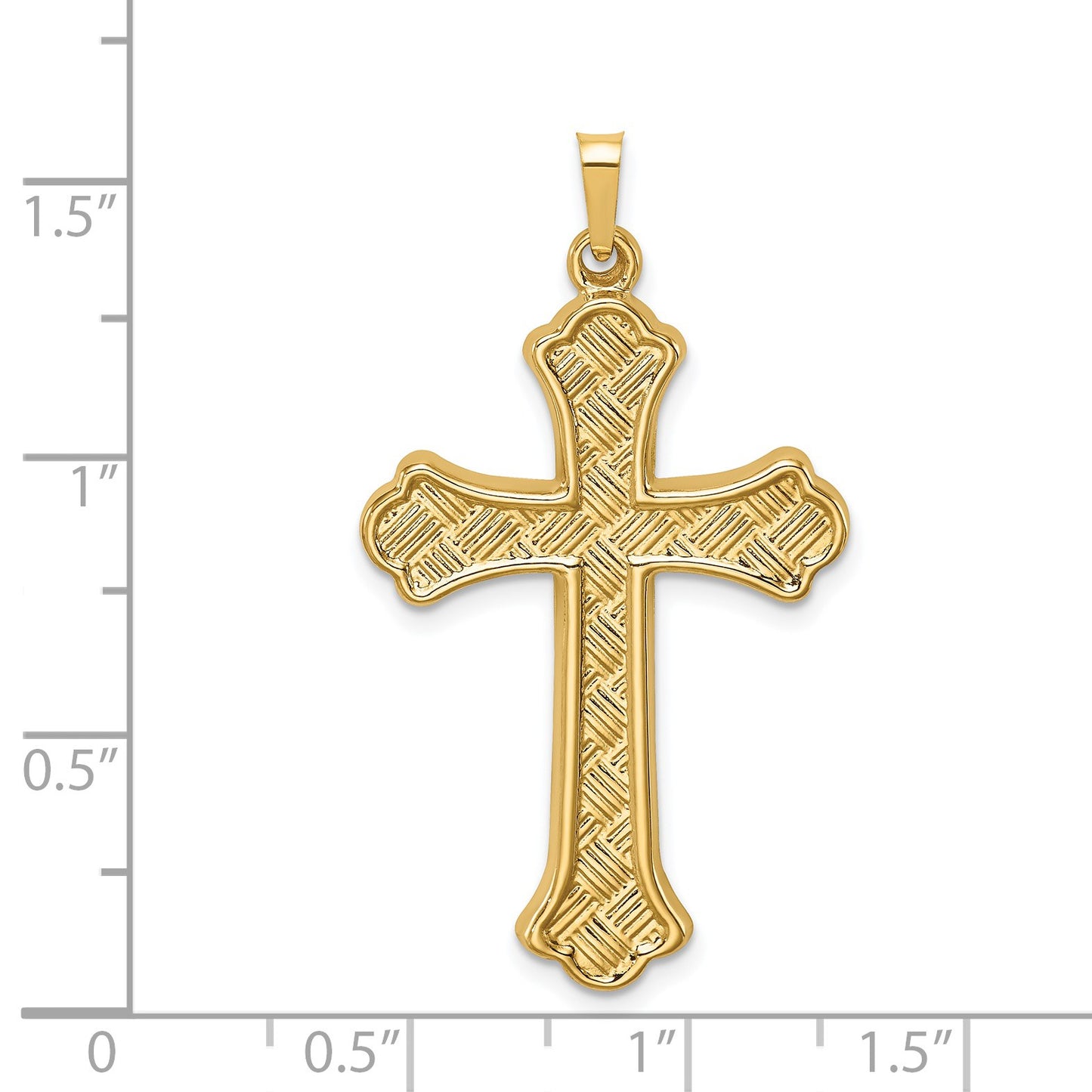 14k Hollow Polished Woven Fleur de Lis Cross Pendant