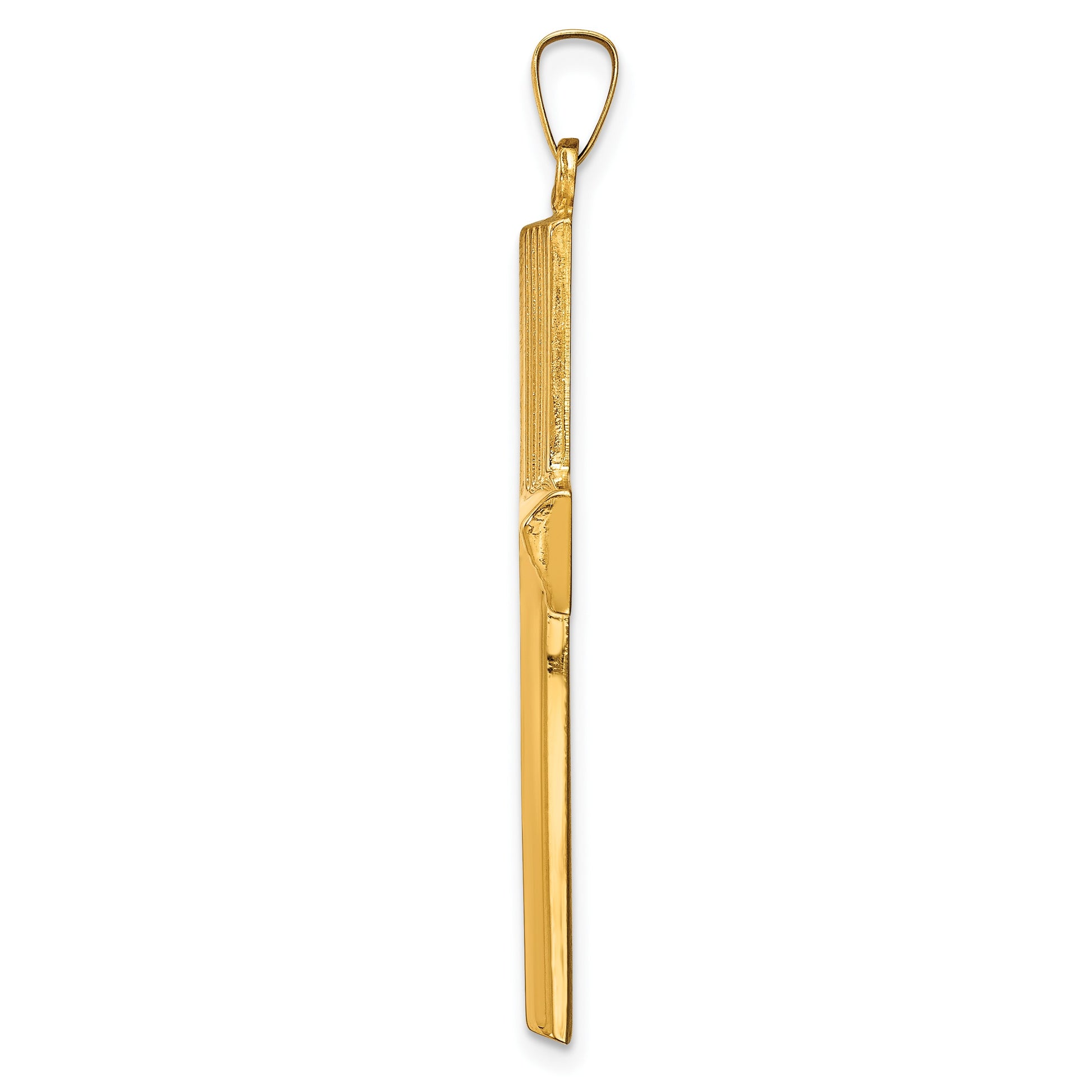14k Hollow Polished Stripe Design Latin Cross Pendant