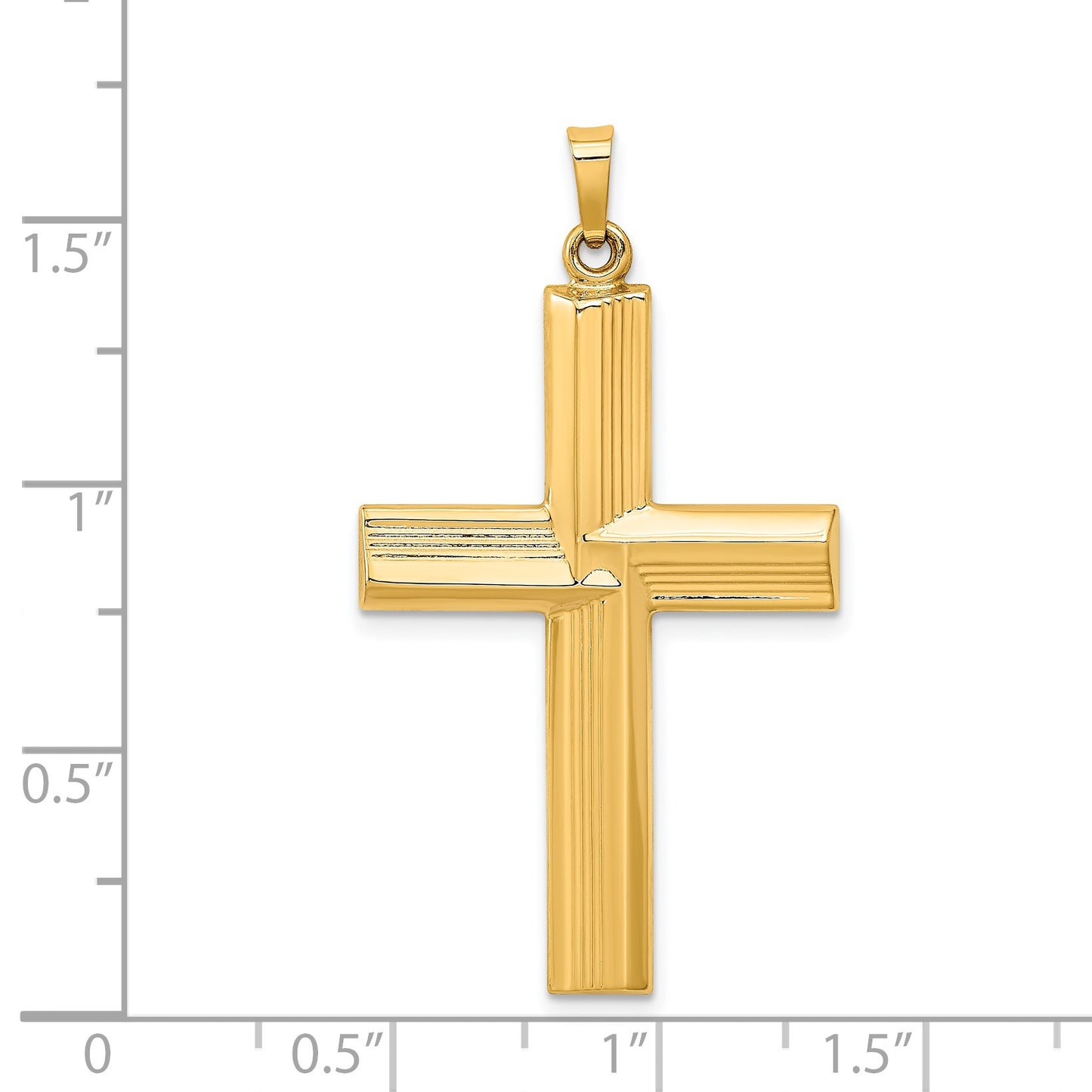 14k Hollow Polished Stripe Design Latin Cross Pendant