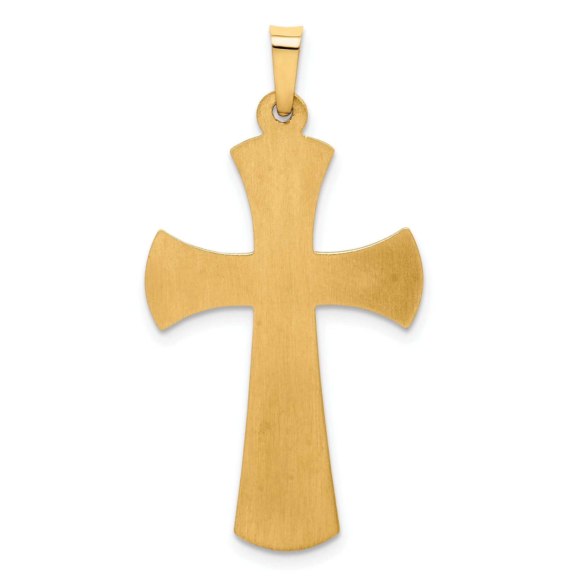 14k Hollow Polished with White Rhodium Beaded Edge Cross Pendant