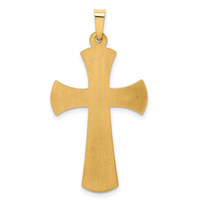 14k Hollow Polished with White Rhodium Beaded Edge Cross Pendant