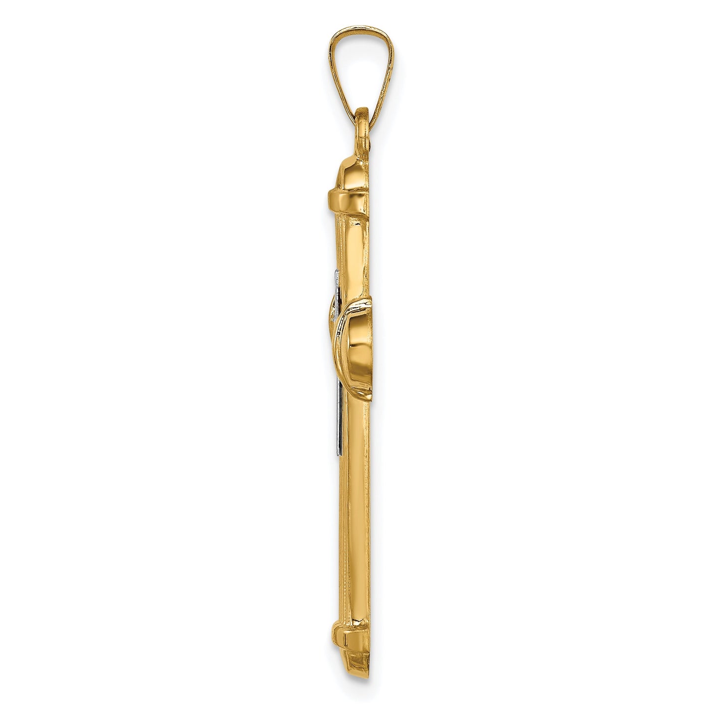 14k Two-tone Hollow Polished Cross with Center Cross Pendant