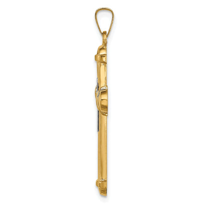 14k Two-tone Hollow Polished Cross with Center Cross Pendant
