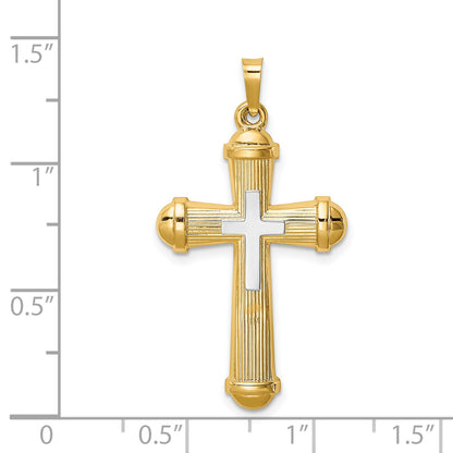 14k Two-tone Hollow Polished Cross with Center Cross Pendant