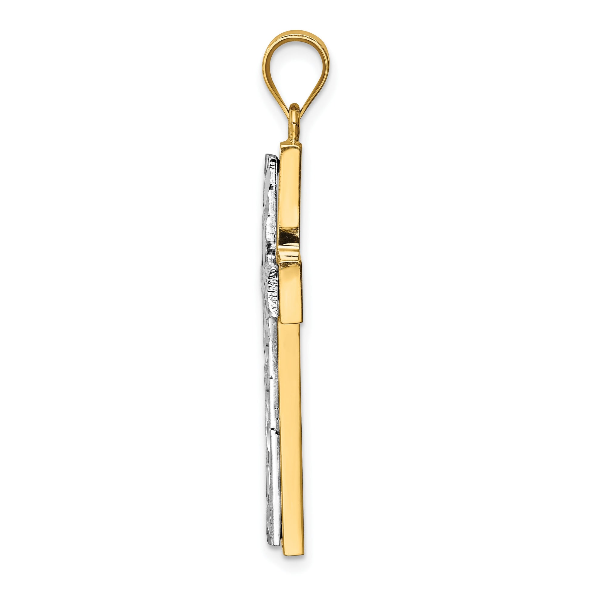 14K Two-tone Polished and Diamond-cut Cross Pendant