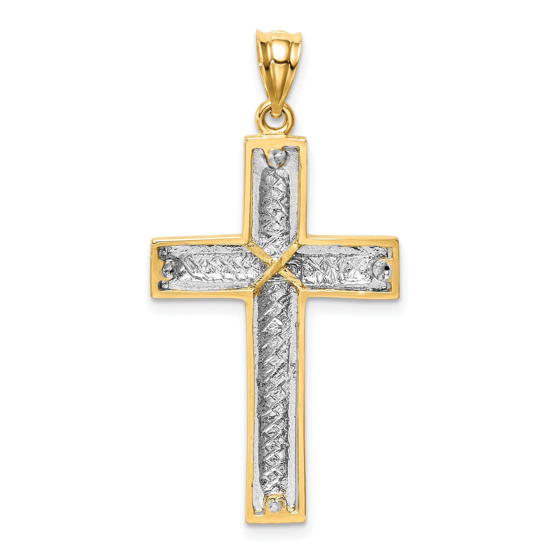 14K Two-tone Polished and Diamond-cut Cross Pendant