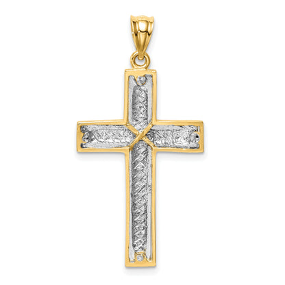 14K Two-tone Polished and Diamond-cut Cross Pendant