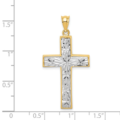 14K Two-tone Polished and Diamond-cut Cross Pendant