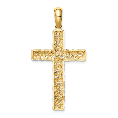 14K Large Nugget Style Cross Pendant