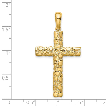 14K Large Nugget Style Cross Pendant