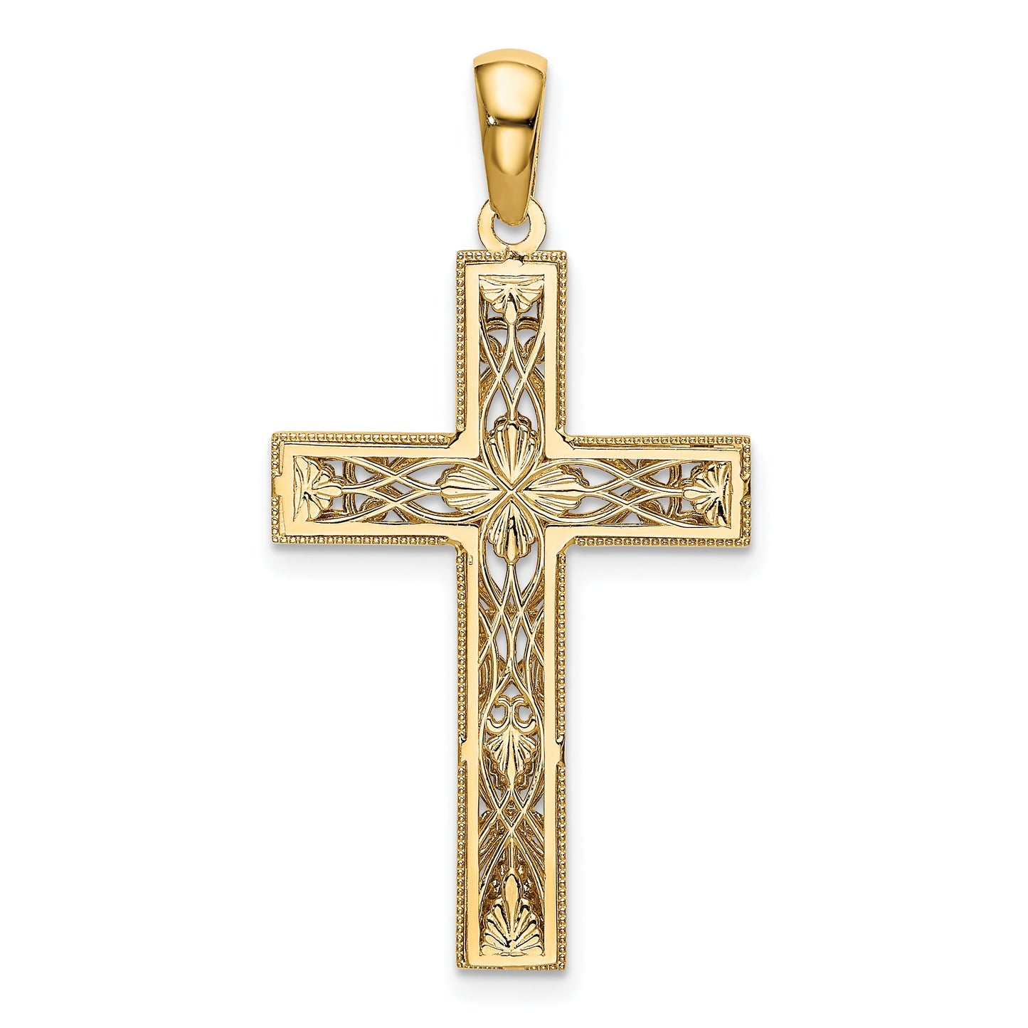 14K and White Rhodium Diamond-cut Cross Pendant