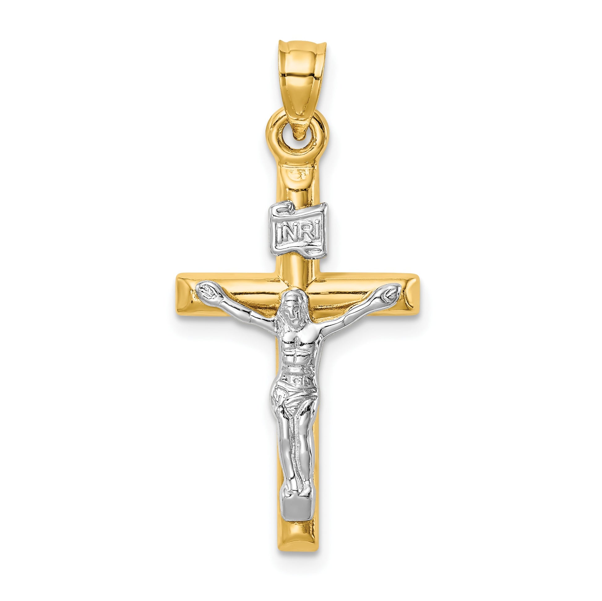 14k Two-tone Hollow Crucifix Pendant