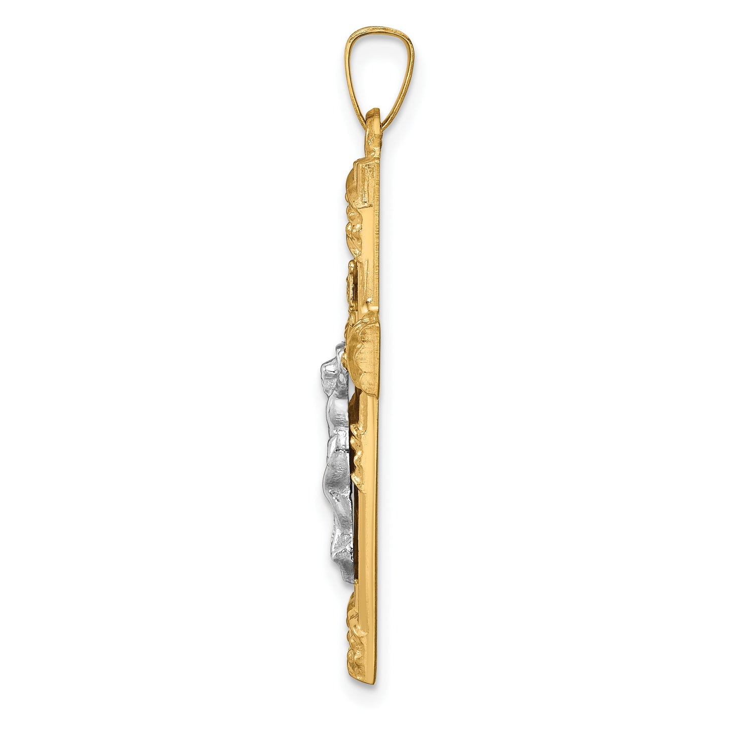 14k Two-tone Hollow Polished Textured and Striped Latin Crucifix Pendant
