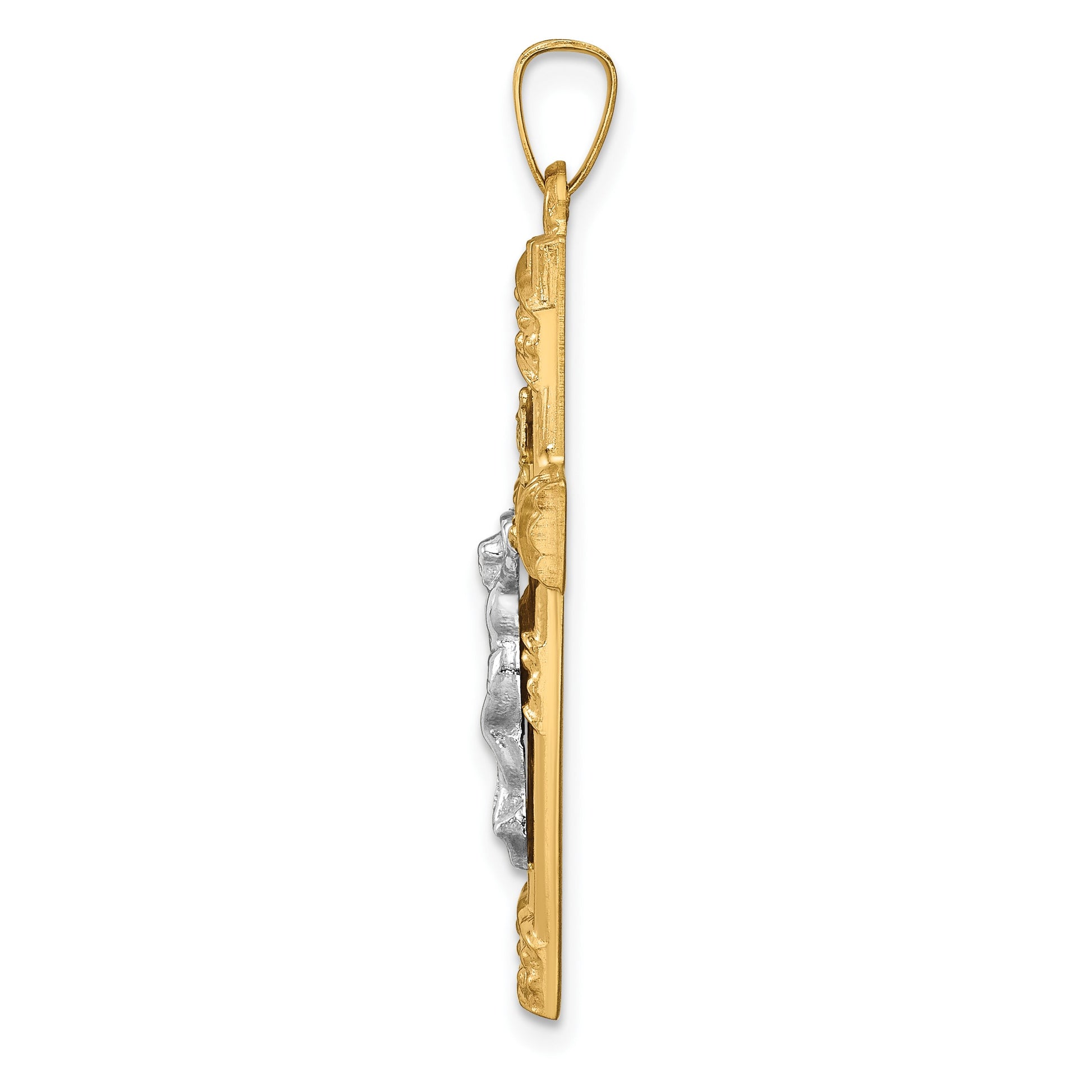 14k Two-tone Hollow Polished Textured and Striped Latin Crucifix Pendant