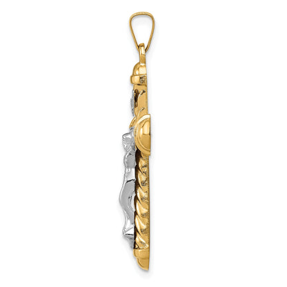 14k Two-tone Hollow Polished Chevron Design Crucifix Pendant