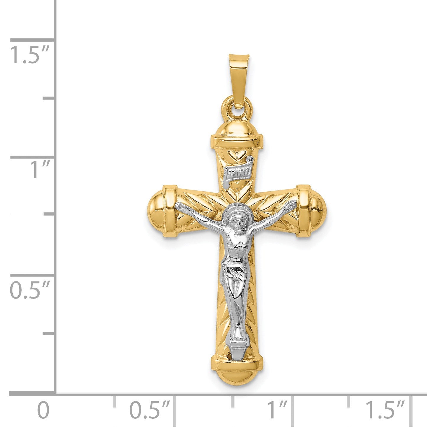 14k Two-tone Hollow Polished Chevron Design Crucifix Pendant