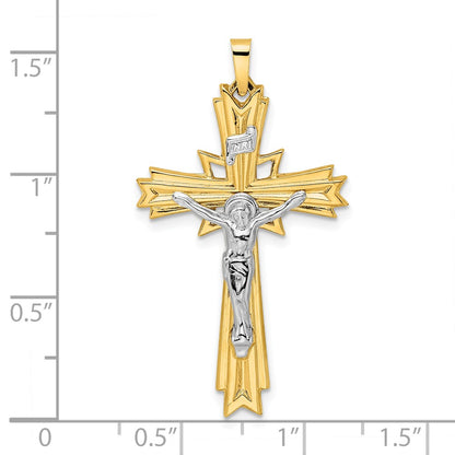 14k Two-tone Polished Solid Fancy INRI Crucifix Pendant