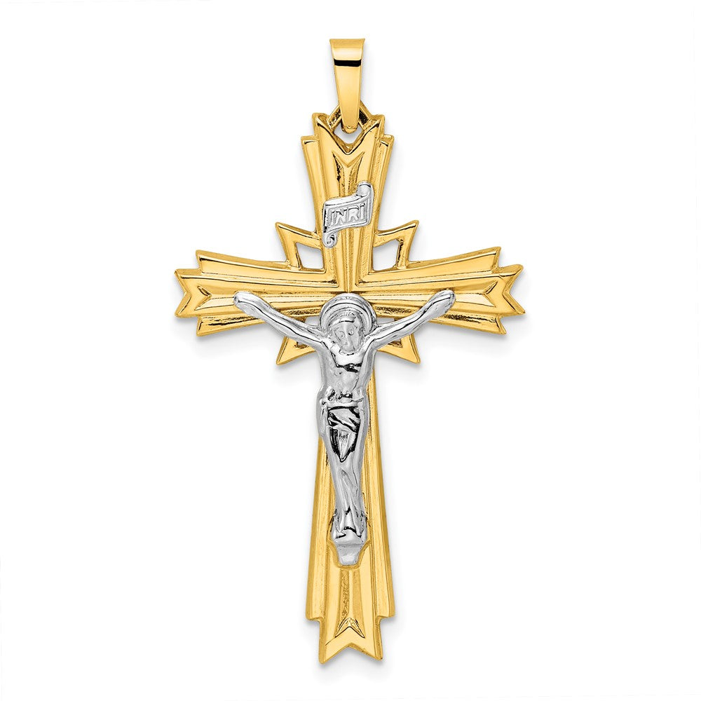 14k Two-tone Polished Solid Fancy INRI Crucifix Pendant