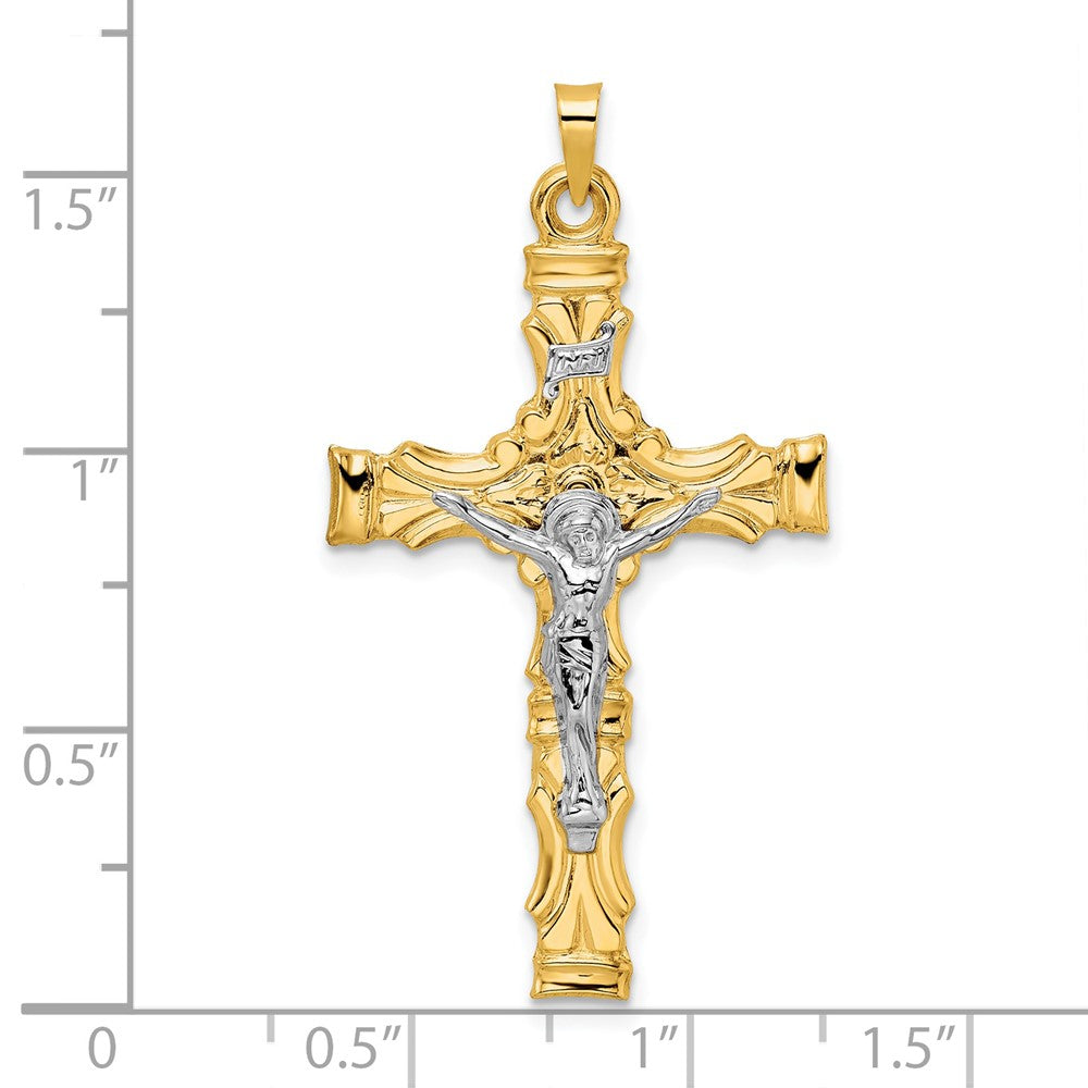 14k Two-tone Solid INRI Crucifix Pendant