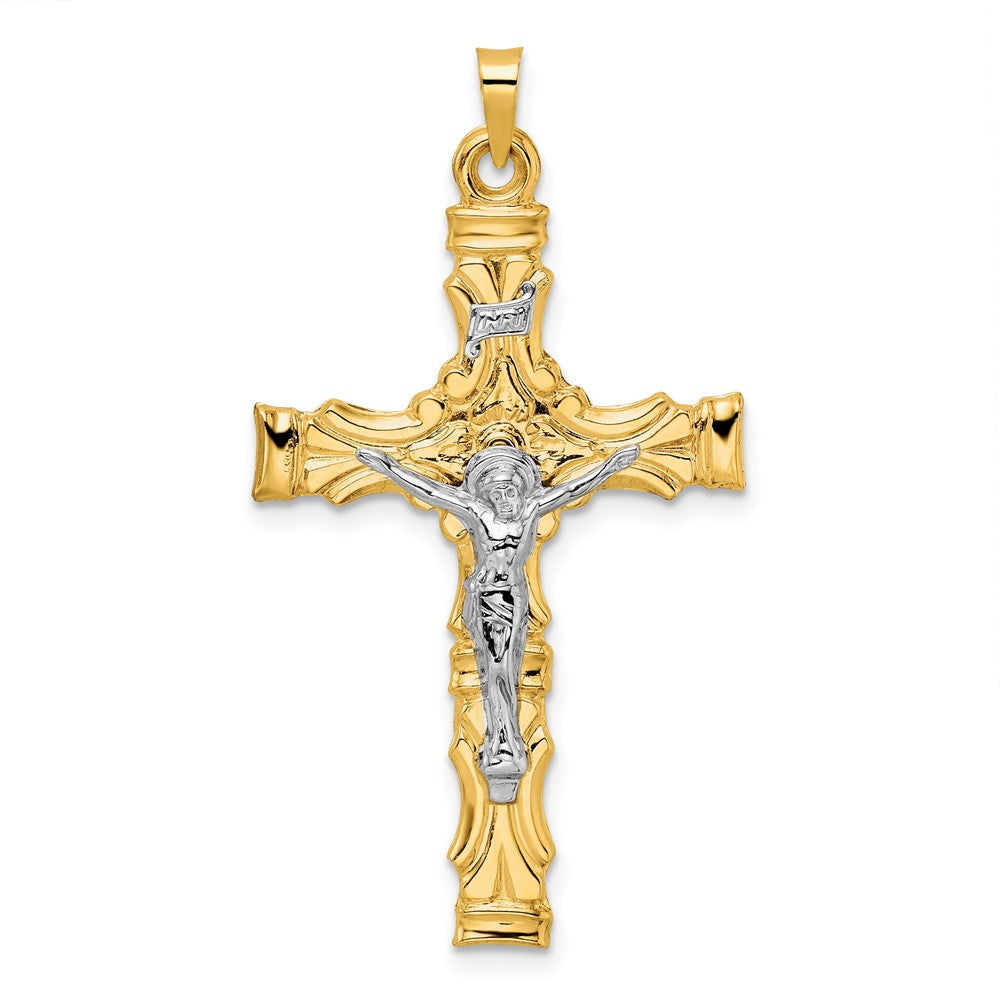 14k Two-tone Solid INRI Crucifix Pendant