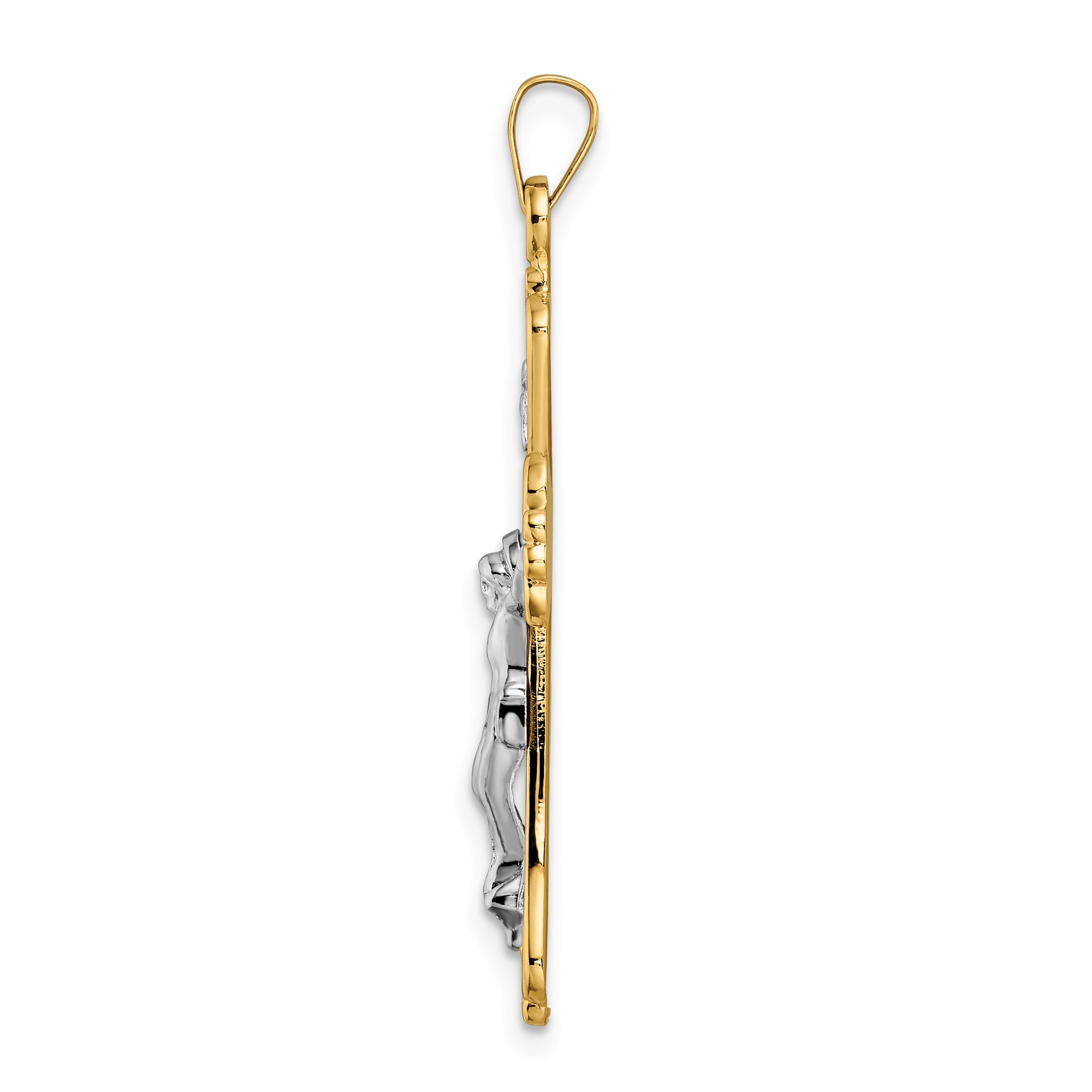 14k Two-tone Polished Solid INRI Crucifix Cross Pendant