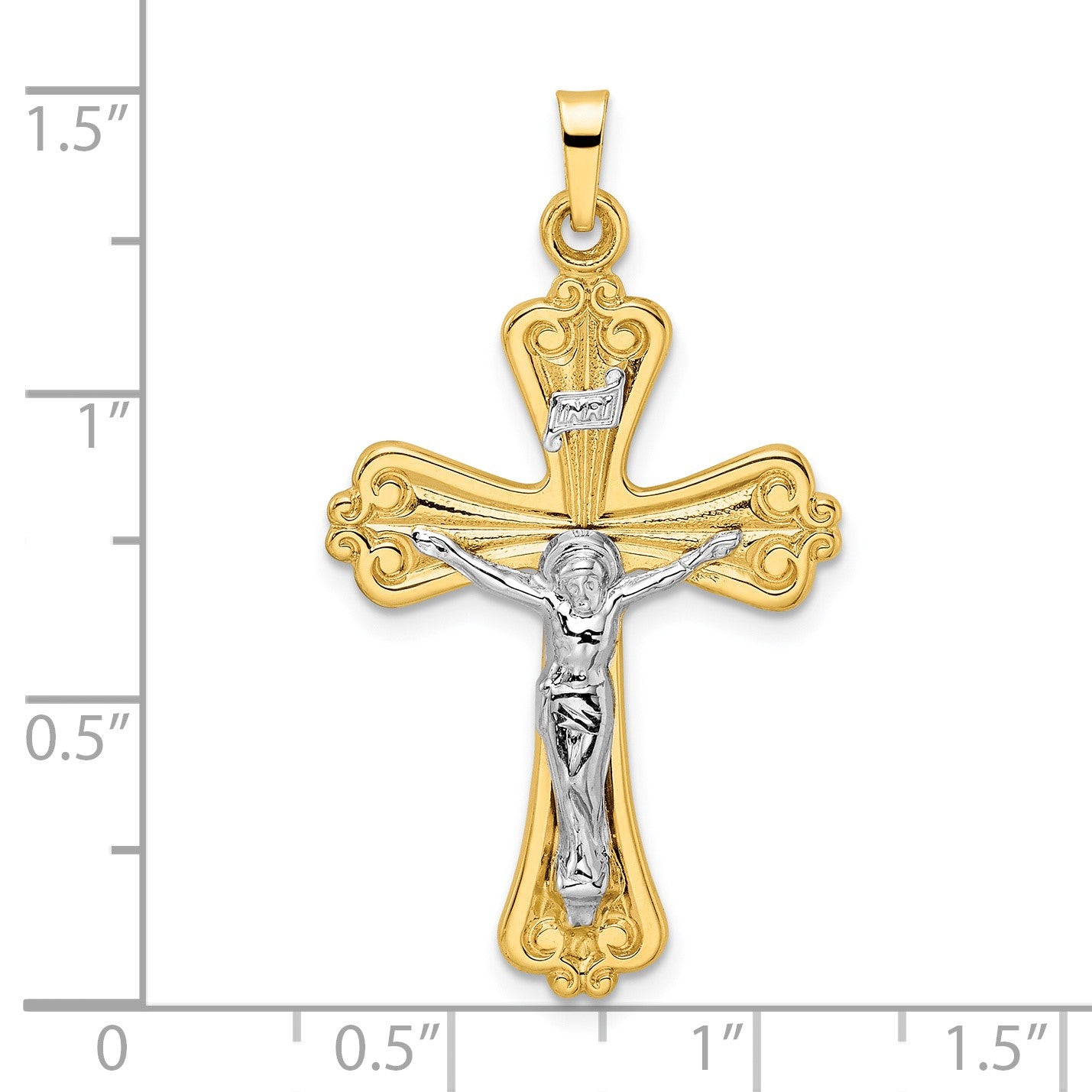 14k Two-tone Polished Solid INRI Crucifix Cross Pendant