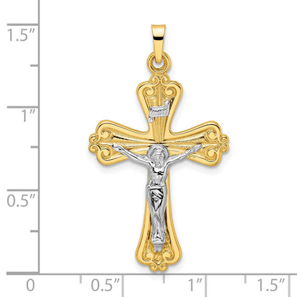 14k Two-tone Polished Solid INRI Crucifix Cross Pendant