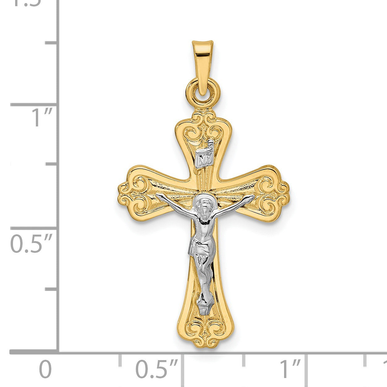 14k Two-tone Polished Solid INRI Crucifix Pendant