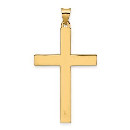 14k Polished and Line Design Solid Cross Pendant