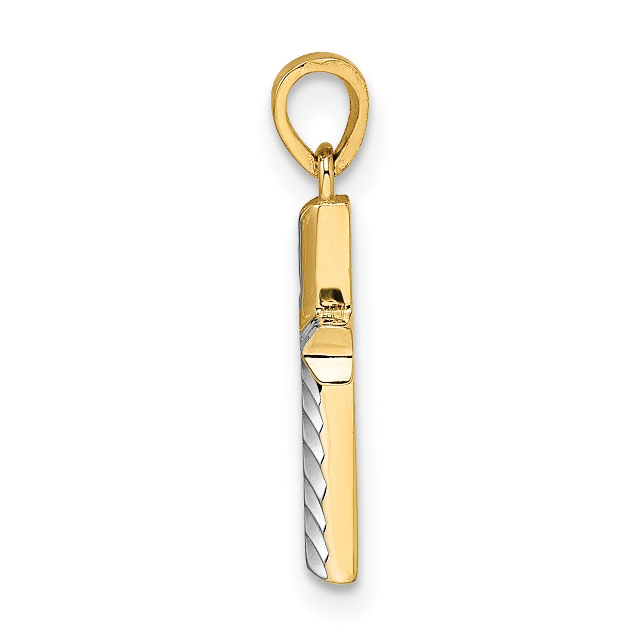 14k and White Rhodium Diamond-cut Small Latin Cross Pendant