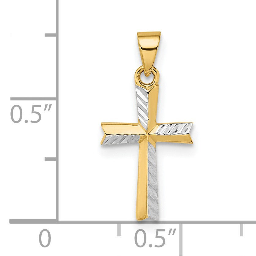 14k and White Rhodium Diamond-cut Small Latin Cross Pendant