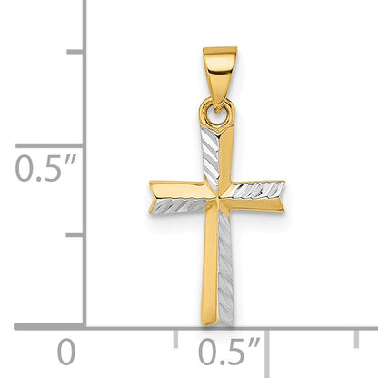 14k and White Rhodium Diamond-cut Small Latin Cross Pendant