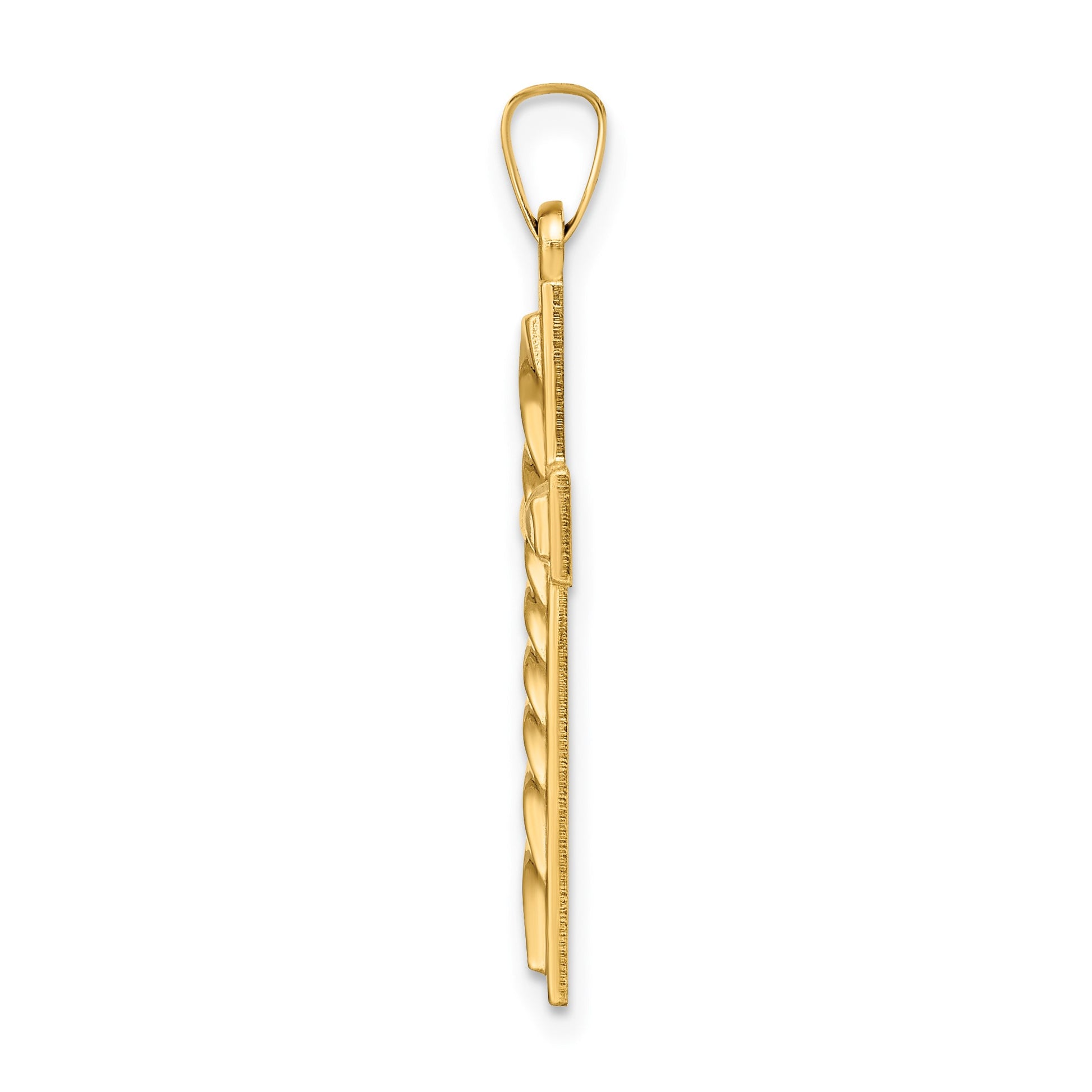 14k Polished and Twisted Hollow Cross Pendant