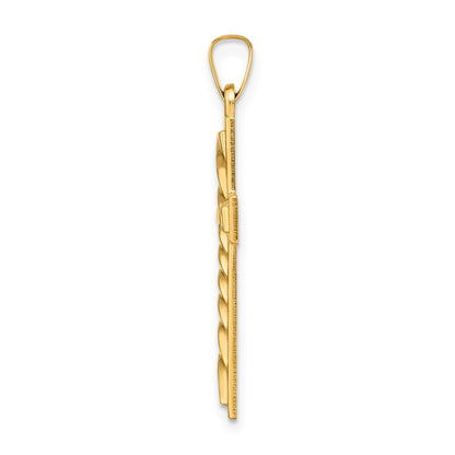 14k Polished and Twisted Hollow Cross Pendant