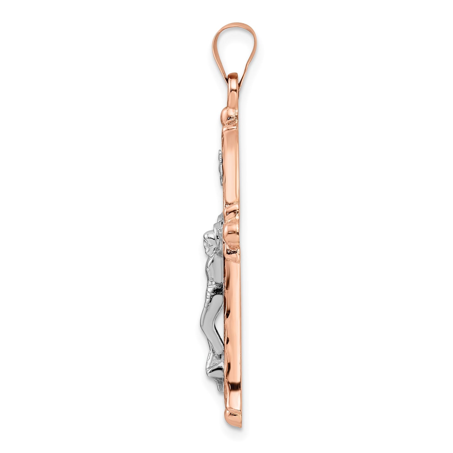 14k Rose and White Gold Polished Fleur de Lis INRI Hollow Crucifix Pendant