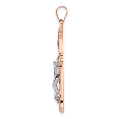 14k Rose and White Gold Polished Fleur de Lis INRI Hollow Crucifix Pendant