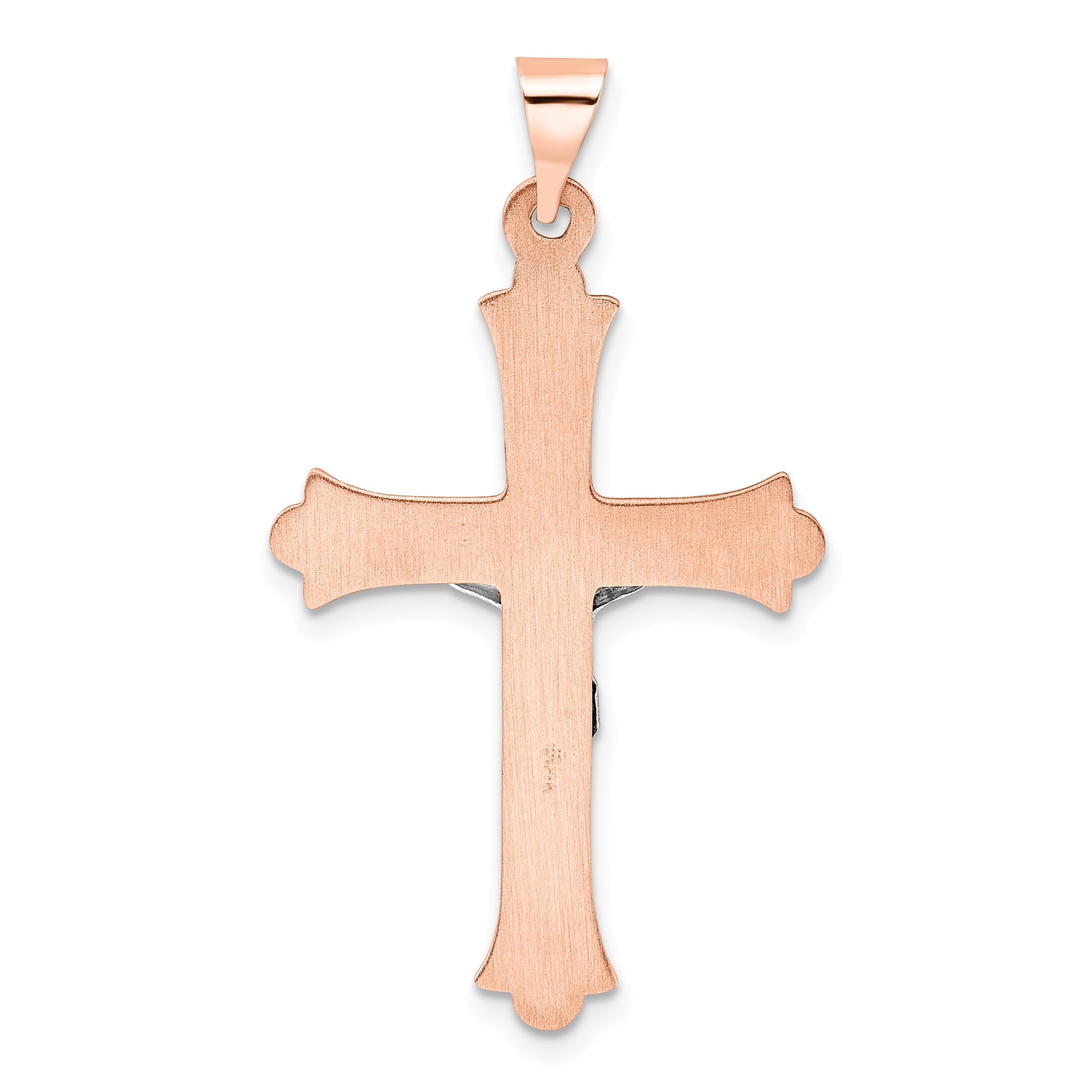 14k Rose and White Gold Polished Fleur de Lis INRI Hollow Crucifix Pendant
