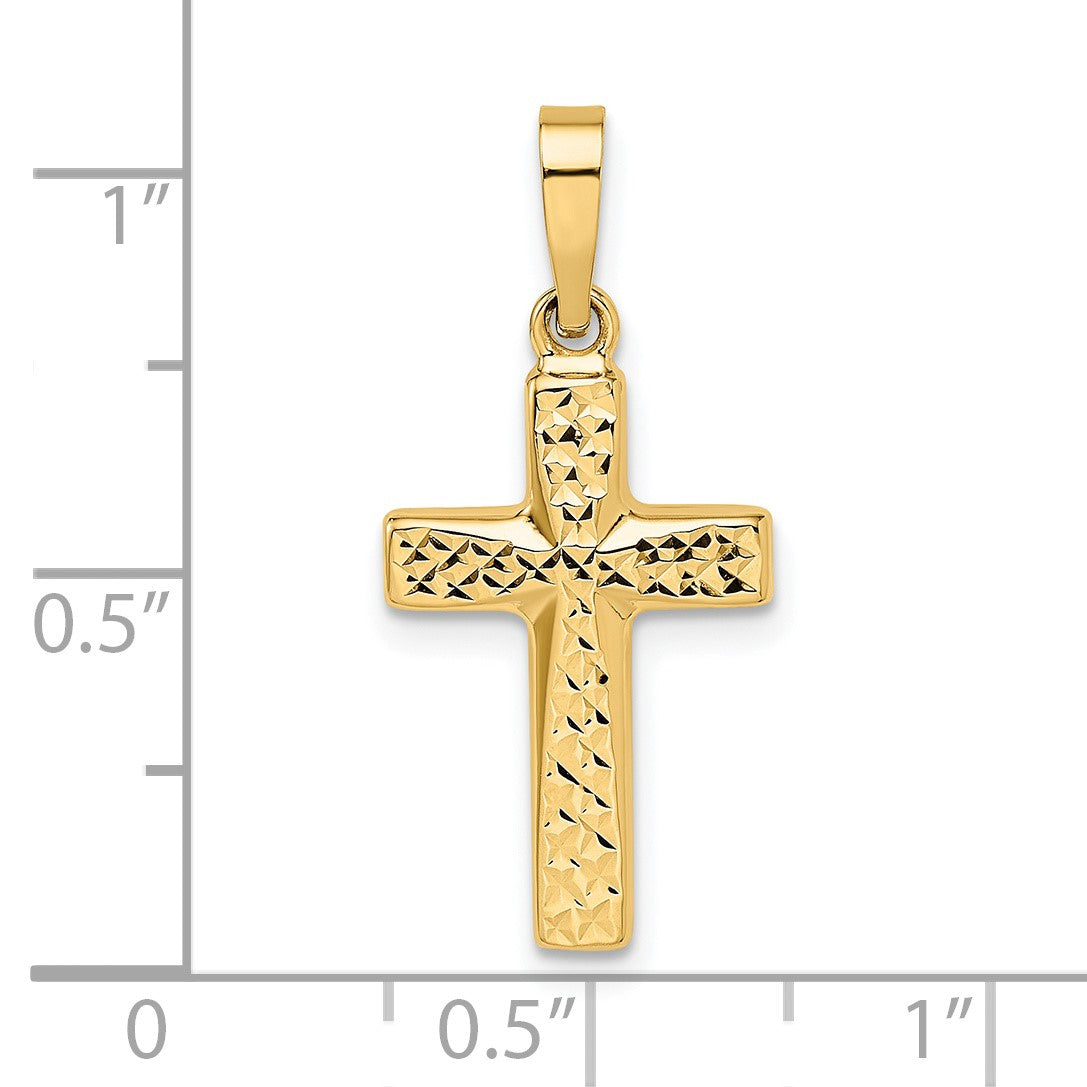 14k Diamond-cut One Side Polished Back Reversible Puffed Cross Pendant