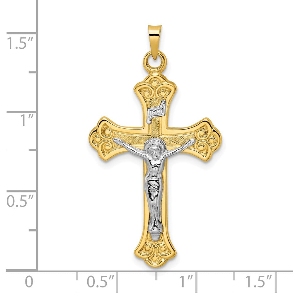 14k Two-tone Polished Solid INRI Fleur de Lis Crucifix Pendant