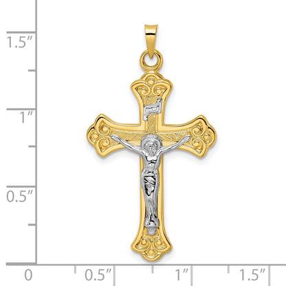 14k Two-tone Polished Solid INRI Fleur de Lis Crucifix Pendant