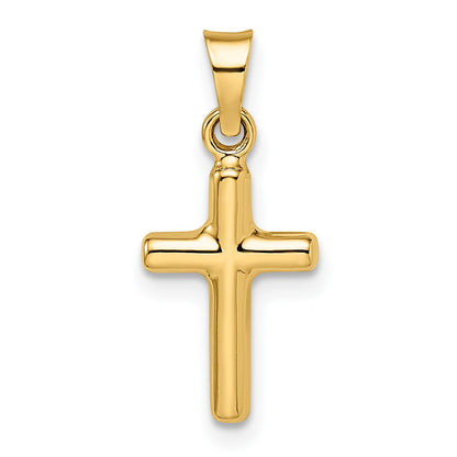 14k Diamond-cut One Side Polished Back Reversible Puffed Cross Pendant
