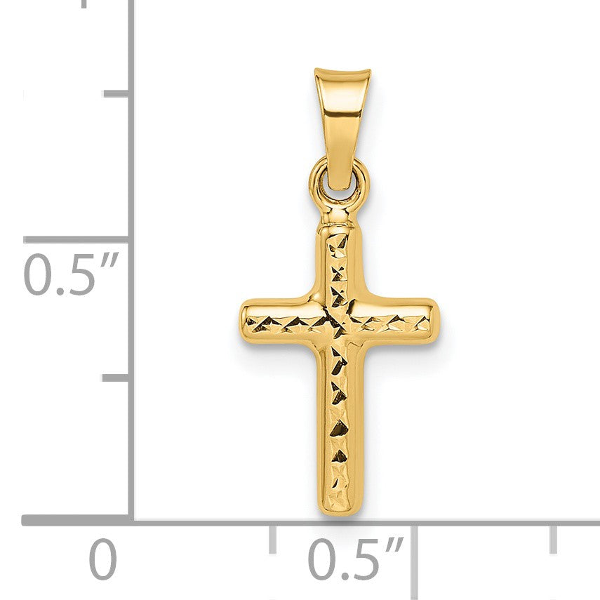 14k Diamond-cut One Side Polished Back Reversible Puffed Cross Pendant